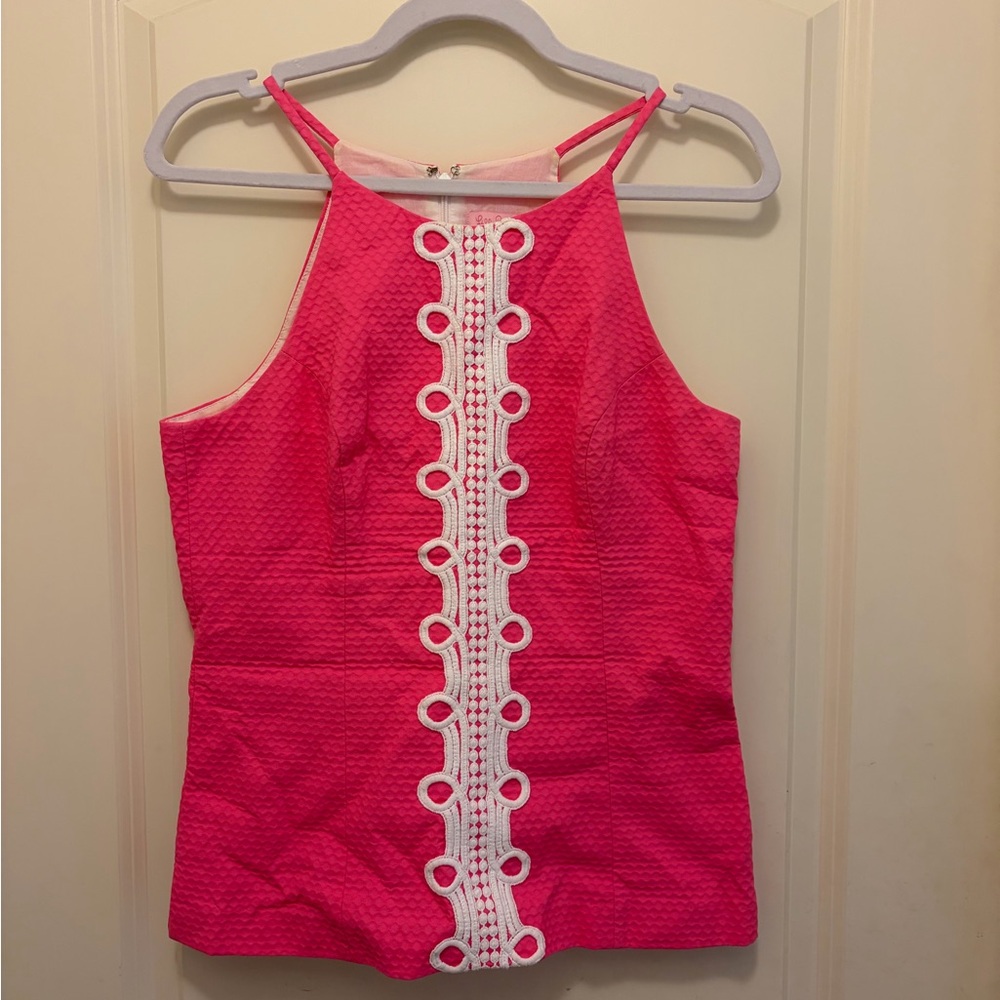 Lilly Pulitzer Hot Pink Halter Top with White Center Trim